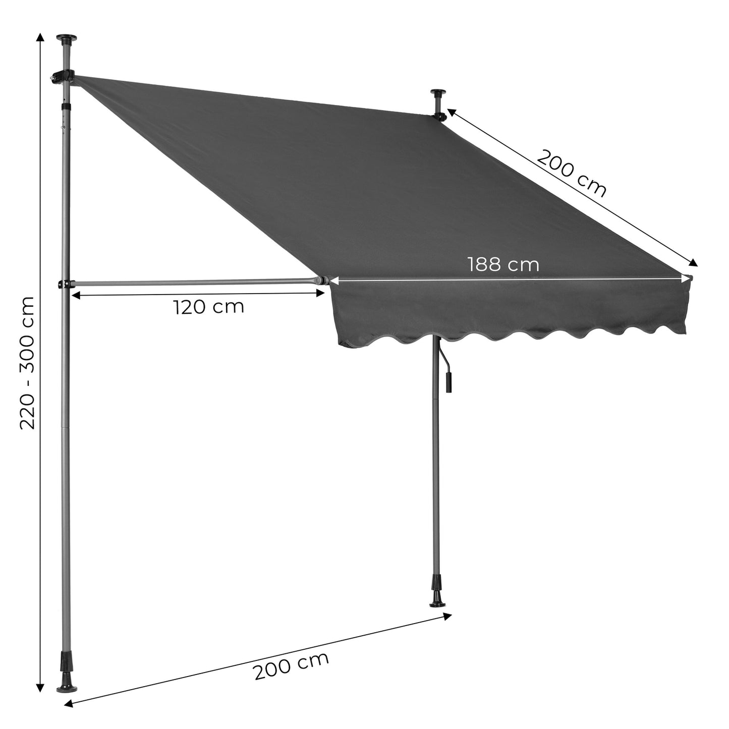 Height-adjustable, waterproof balcony sunshade with hand crank