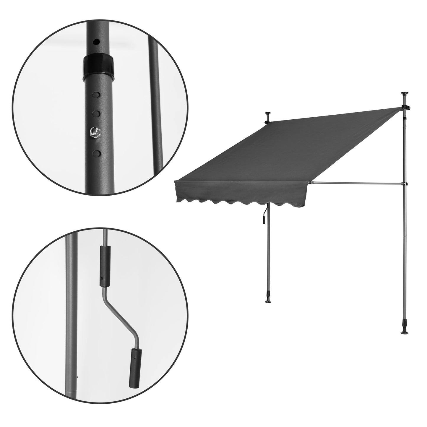 Height-adjustable, waterproof balcony sunshade with hand crank