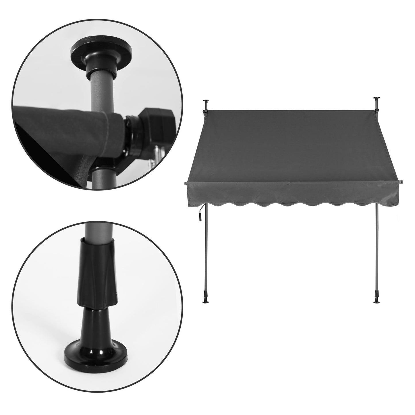 Height-adjustable, waterproof balcony sunshade with hand crank
