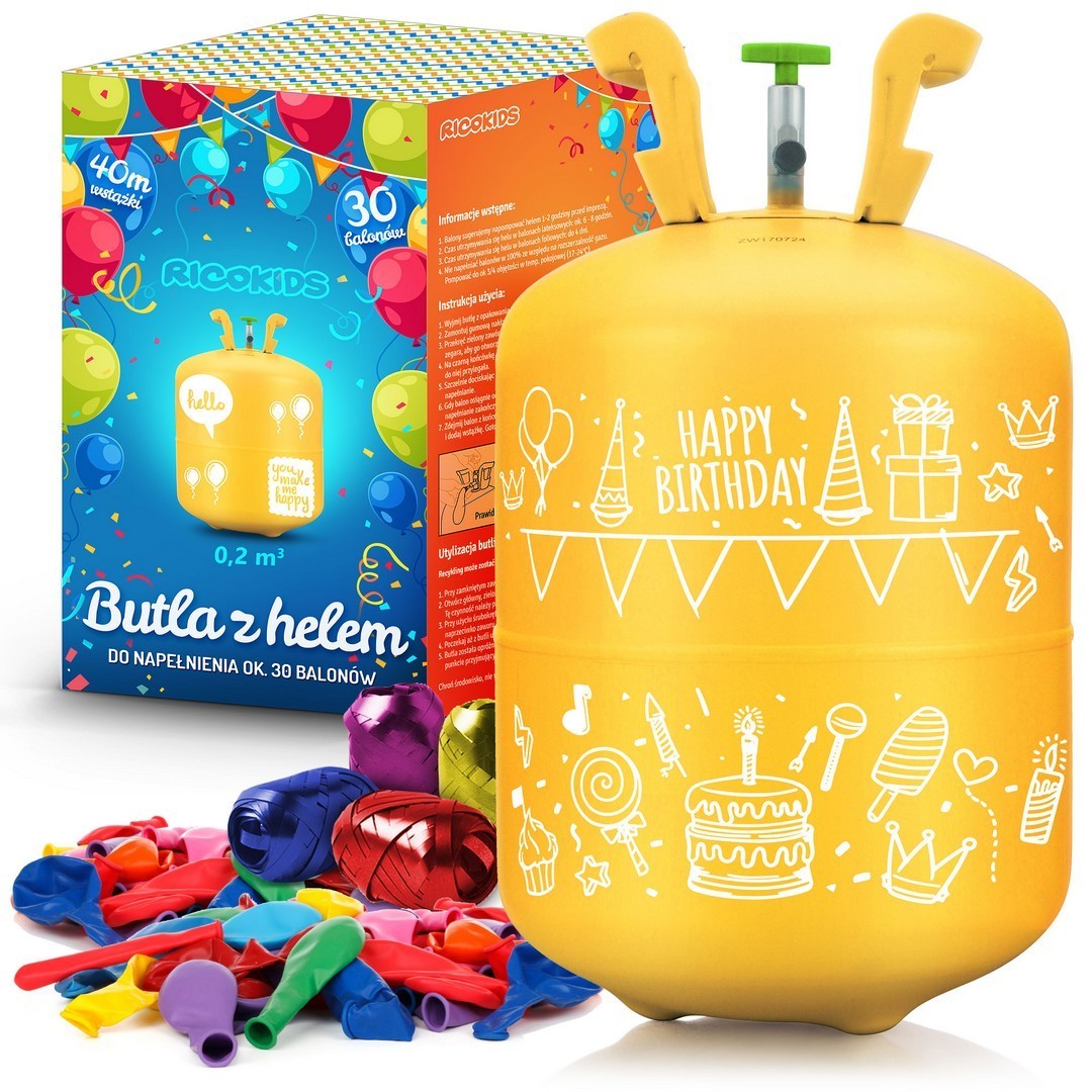 Helium balloon package with 0.20m3 Helium, Balloons and Ribbon