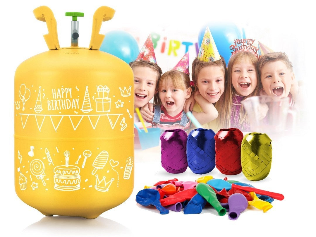 Helium balloon package with 0.20m3 Helium, Balloons and Ribbon