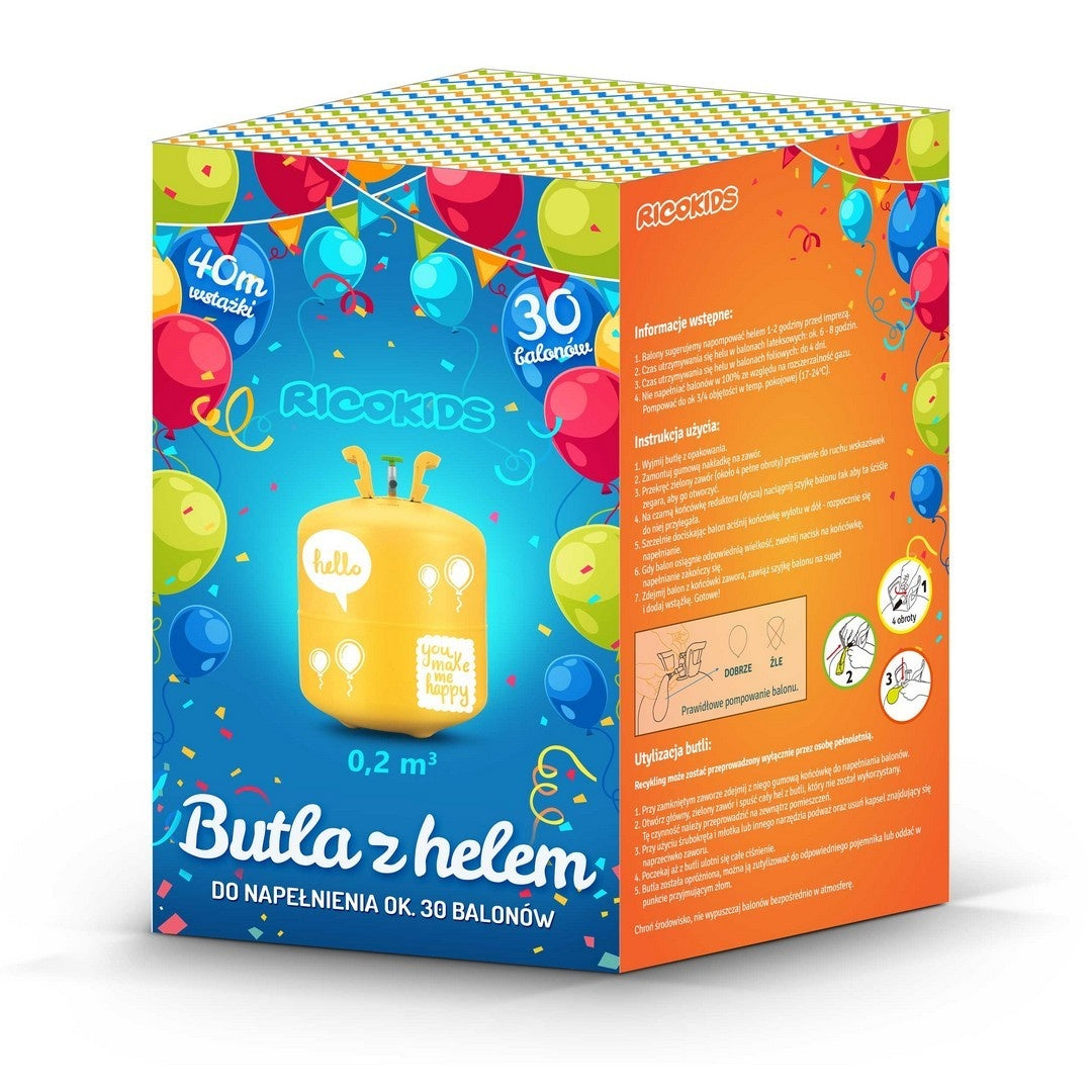 Helium balloon package with 0.20m3 Helium, Balloons and Ribbon