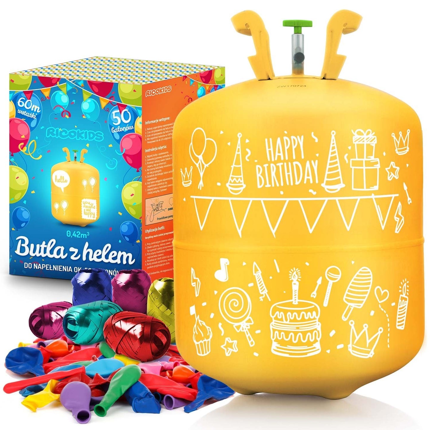 Helium balloon package with balloons and ribbon, 0.42 m³