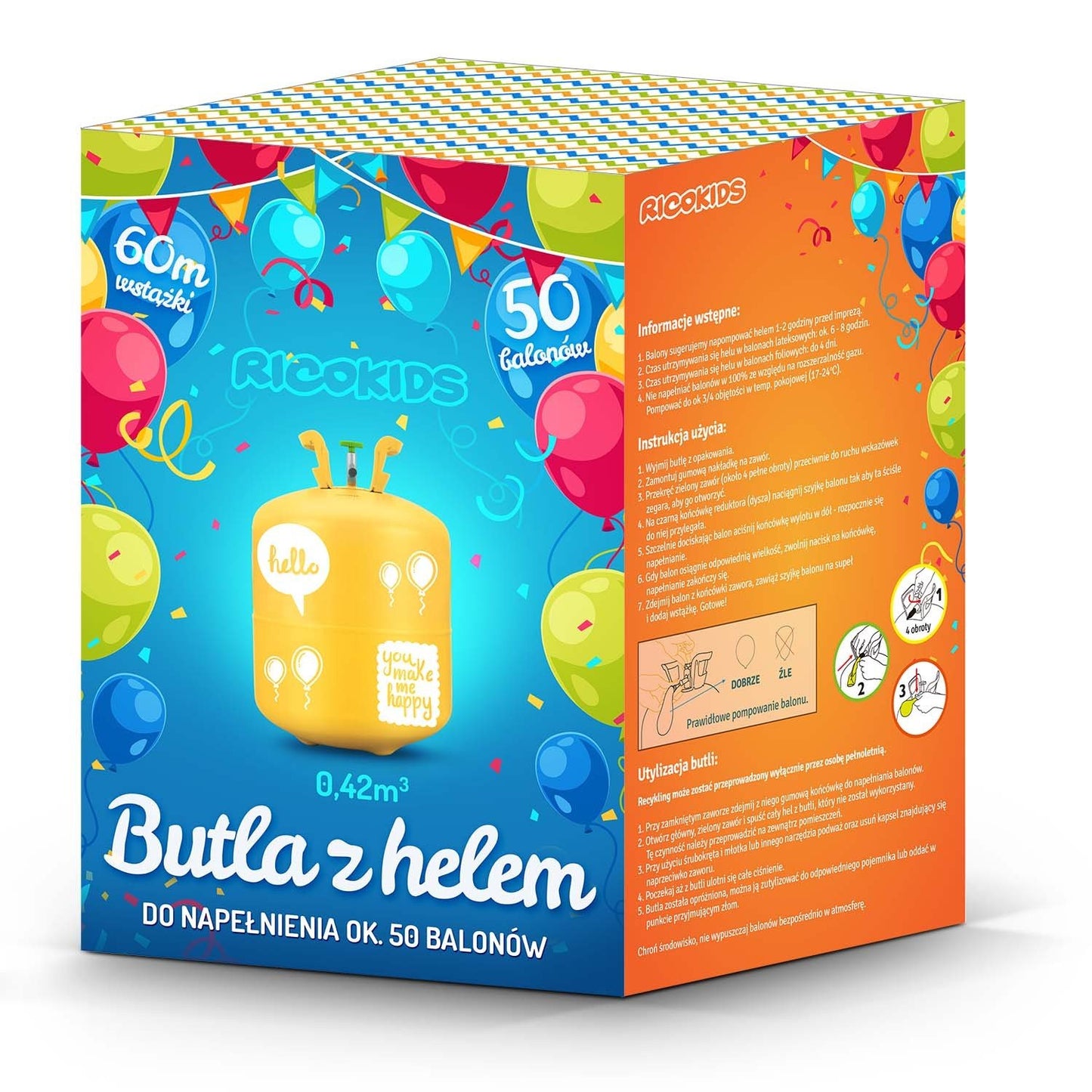 Helium balloon package with balloons and ribbon, 0.42 m³