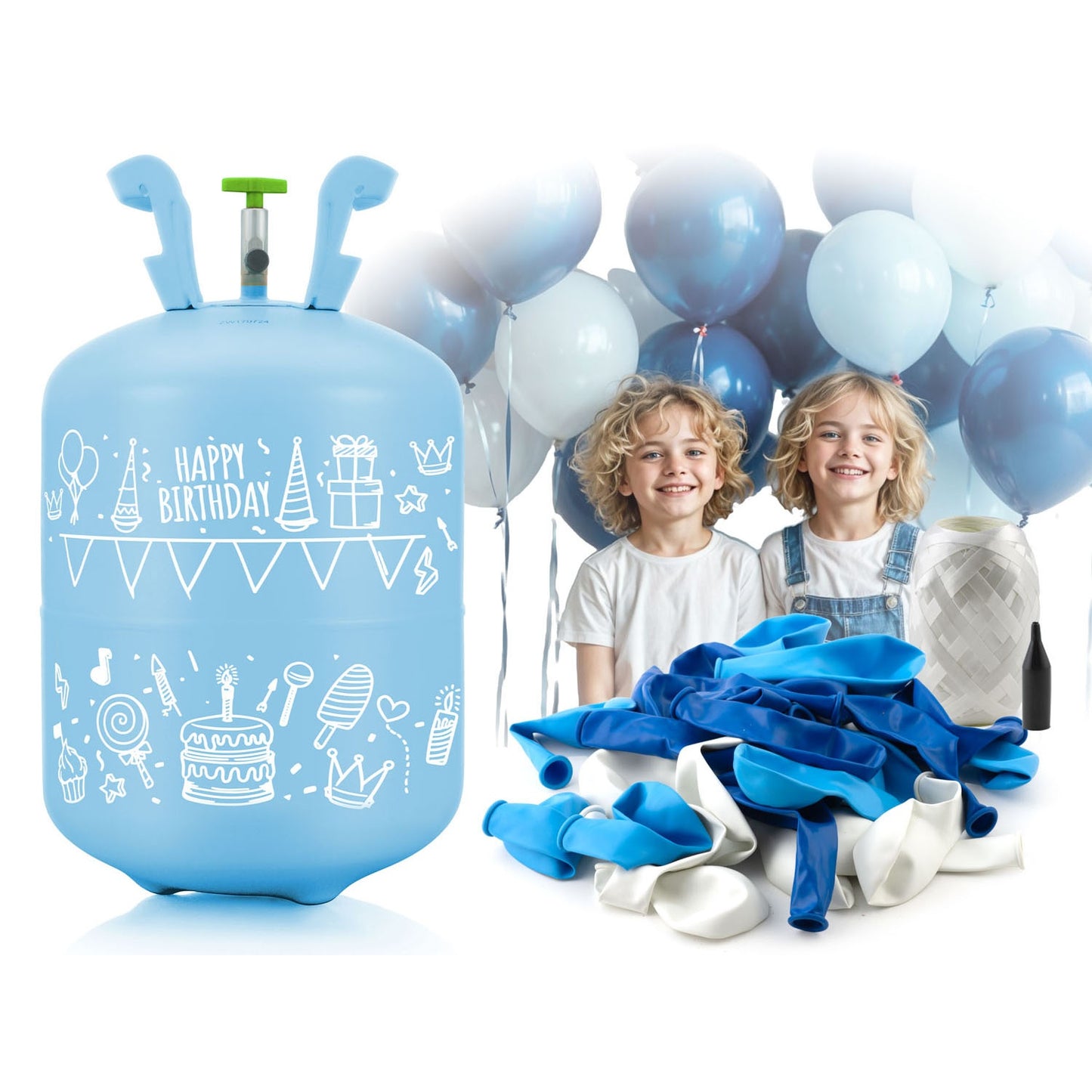 Helium cylinder 0.20 m3 with balloons and ribbon Ricokids