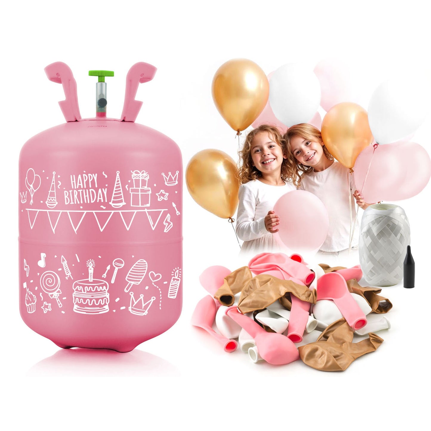 Helium cylinder 0.20 m3 with balloons and ribbon Ricokids