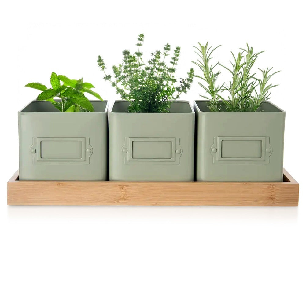 Herb pot cover on stand GREENISH 4 pcs.