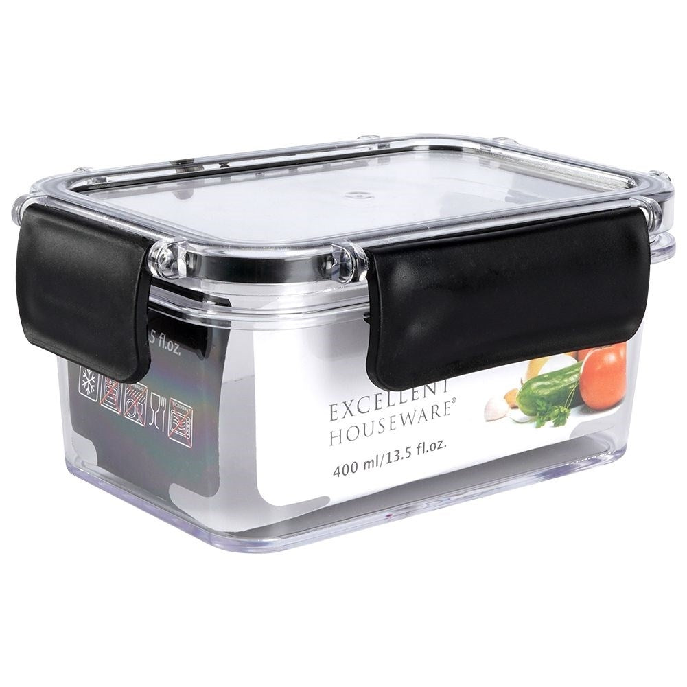 Hermetically sealed food box with rubber seal and four clips