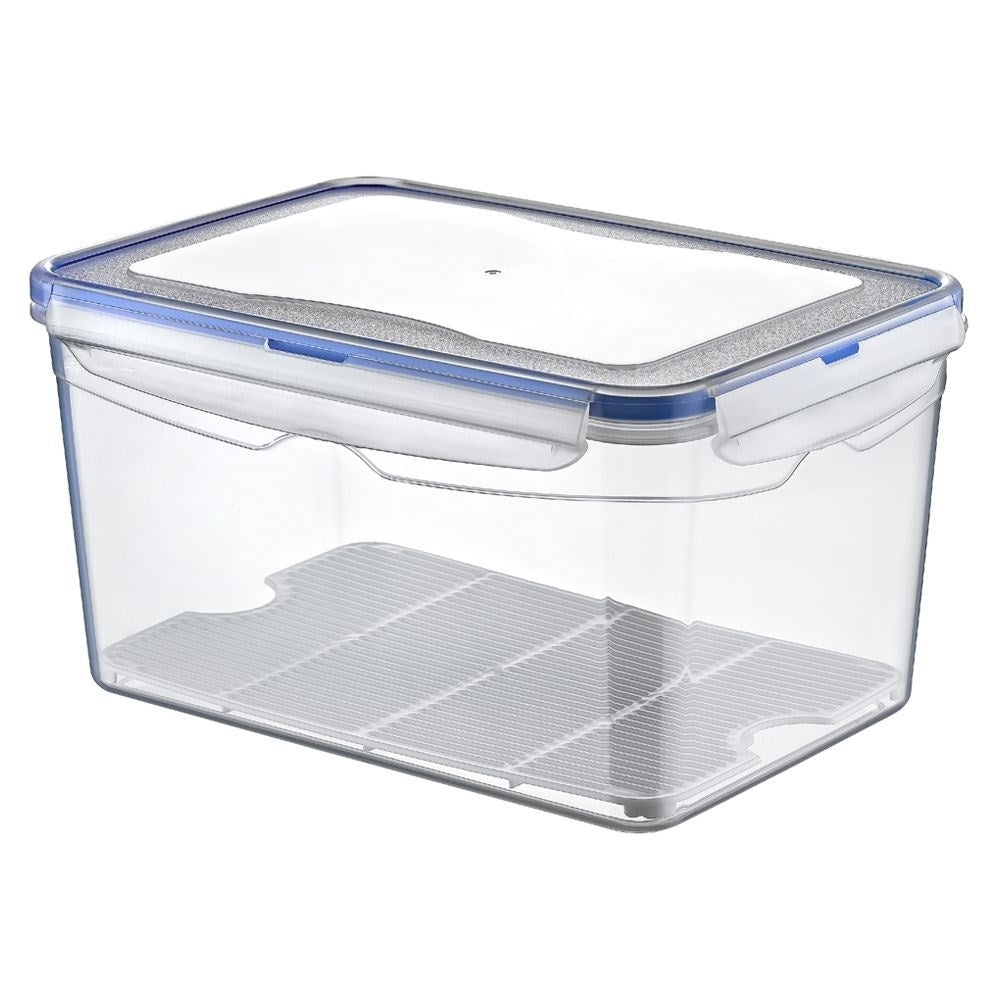 Hermetic plastic container with silicone seal and clips