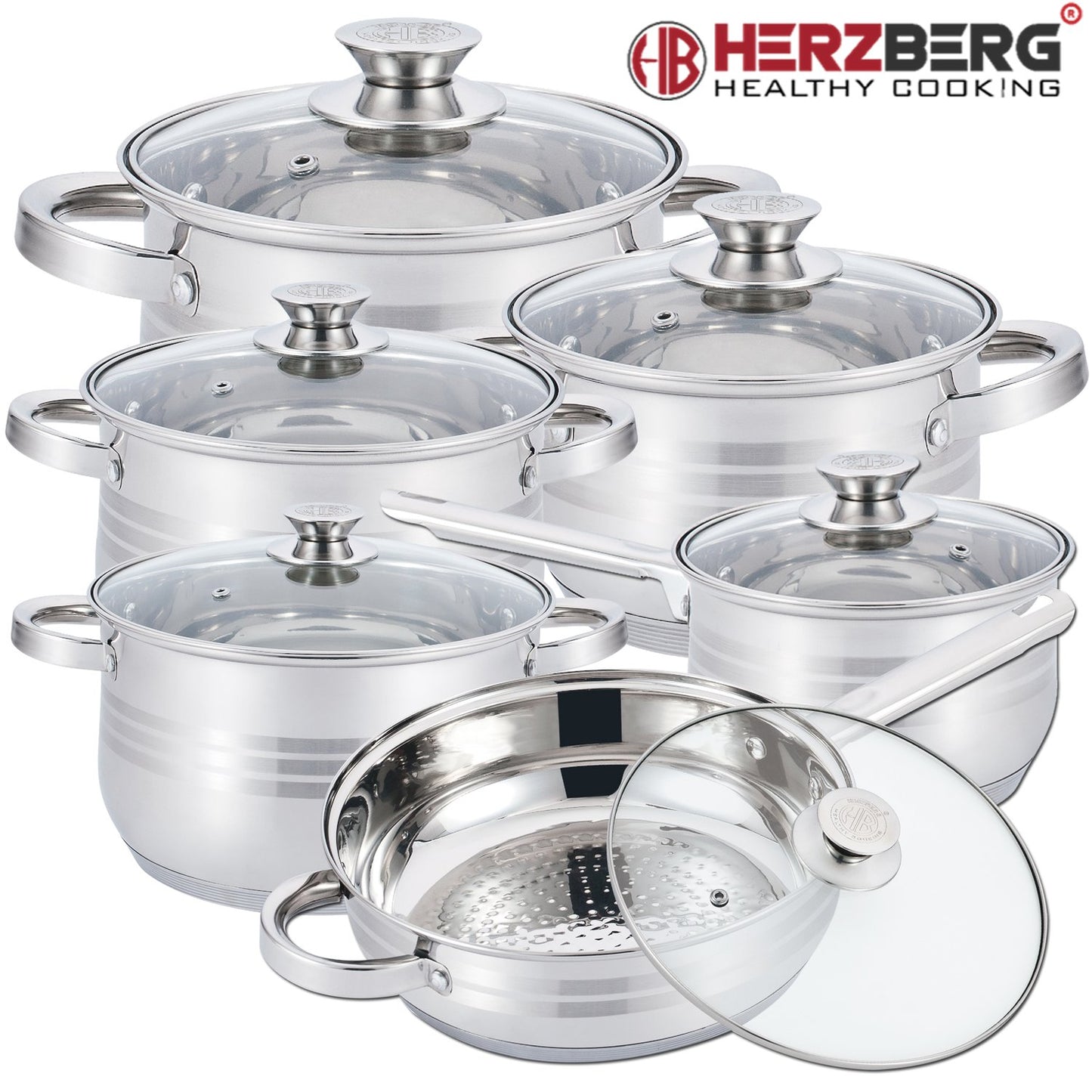 Herzberg 12 Pieces Stainless Steel Cookware Set