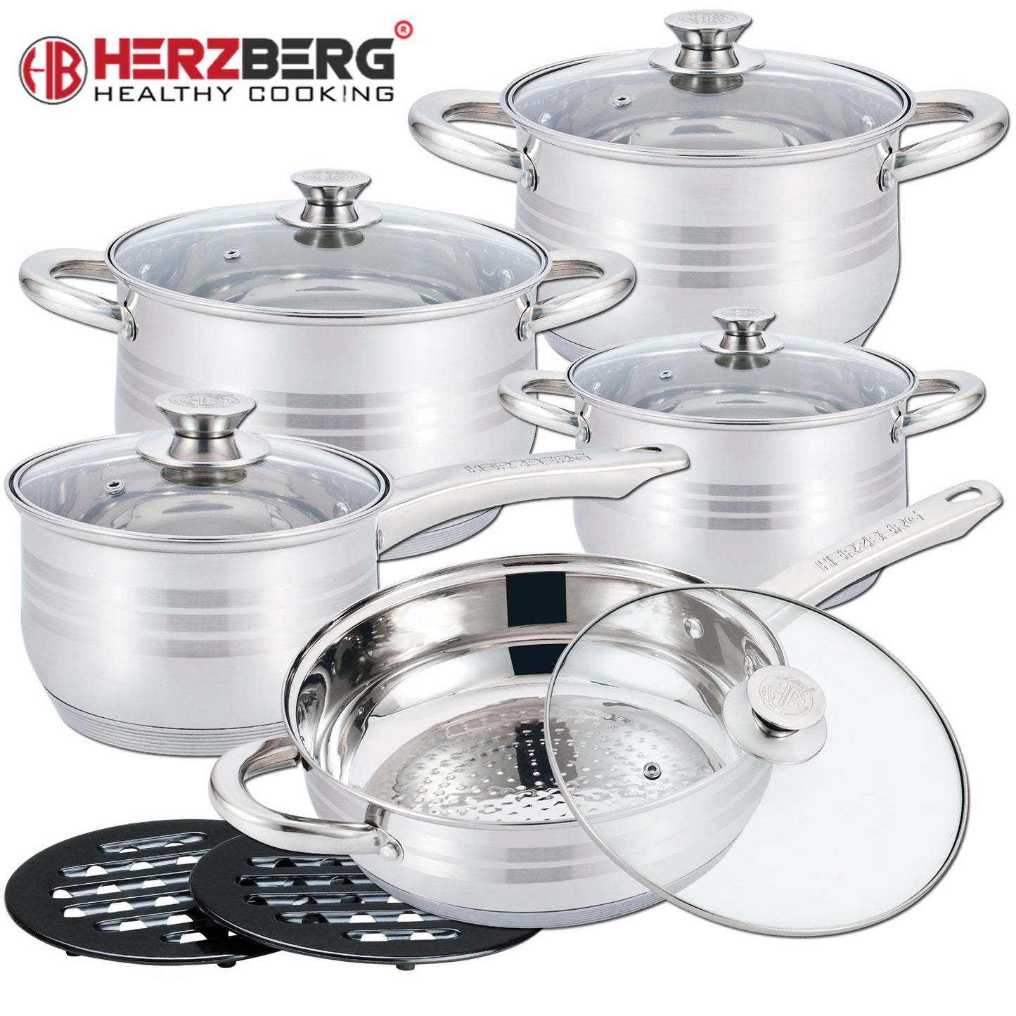 Herzberg 12 Pieces Stainless Steel Cookware Set