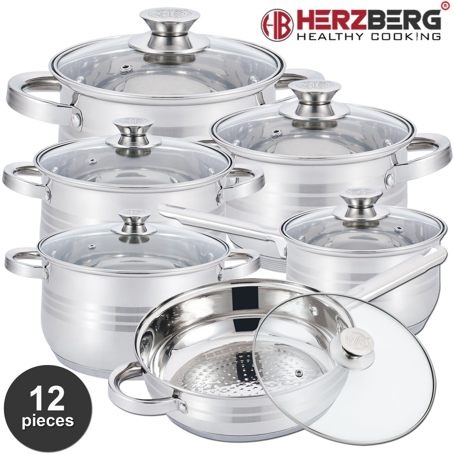 Herzberg 12 Pieces Stainless Steel Cookware Set