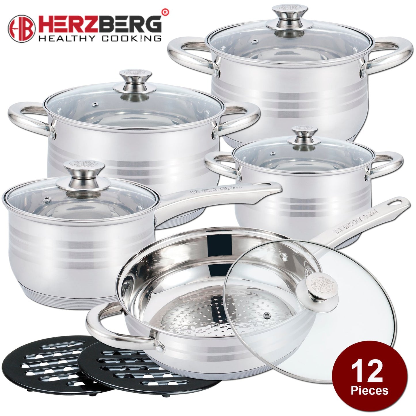 Herzberg 12 Pieces Stainless Steel Cookware Set
