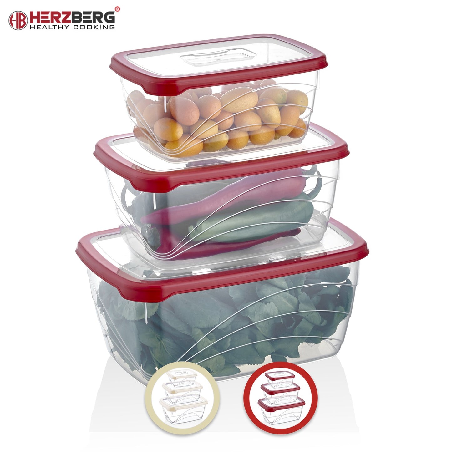 Herzberg 3 Pieces Extra Deep Bio Saver Box Set Red