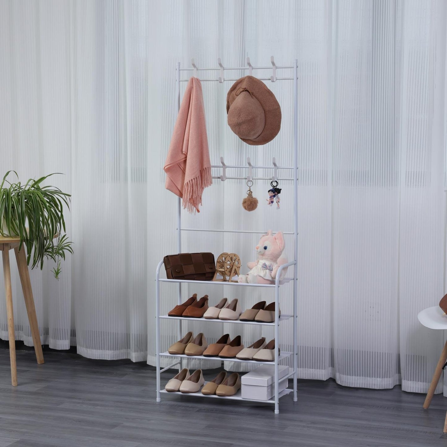 Herzberg 4-Tier Entryway Coat Rack and Hallway Storage Rack Organizer - 60x153cm
