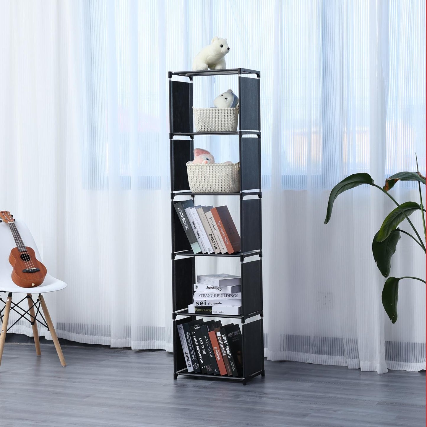 Herzberg5-Layer Multi-purpose Bookshelf and Storage Rack - 42x153cm Black