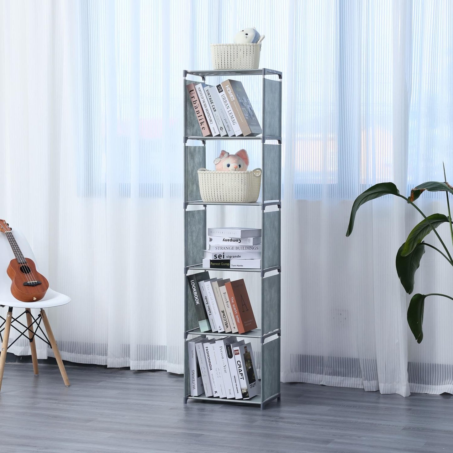 Herzberg5-Layer Multi-purpose Bookshelf and Storage Rack - 42x153cm Gray