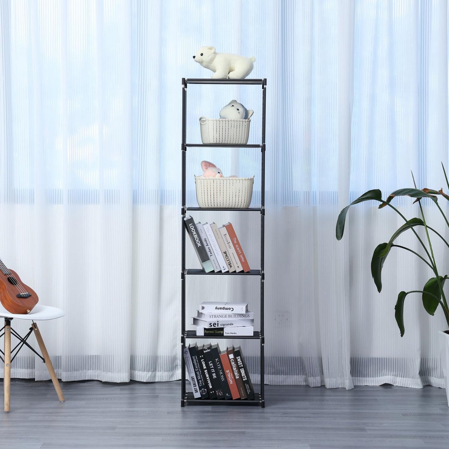 Herzberg5-Layer Multi-purpose Bookshelf and Storage Rack - 42x153cm Gray