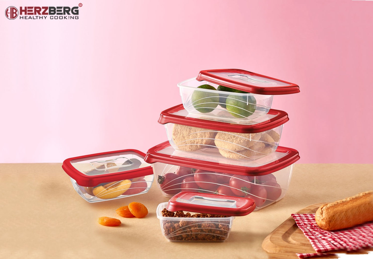 Herzberg 5 Pieces Bio Saver Box Set Red