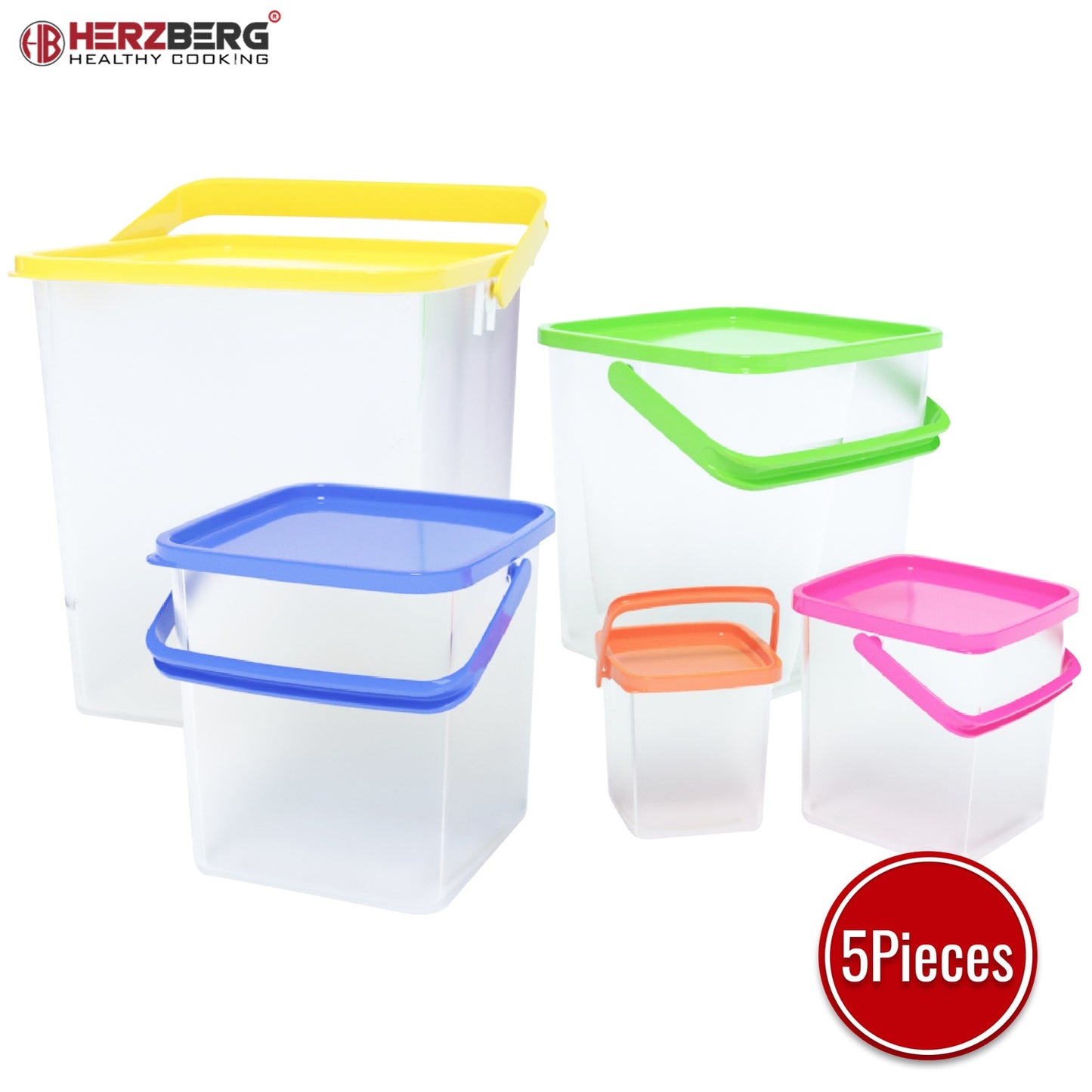 Herzberg 5-in-1 Corner Cubic Food Storage Container SET with Handle