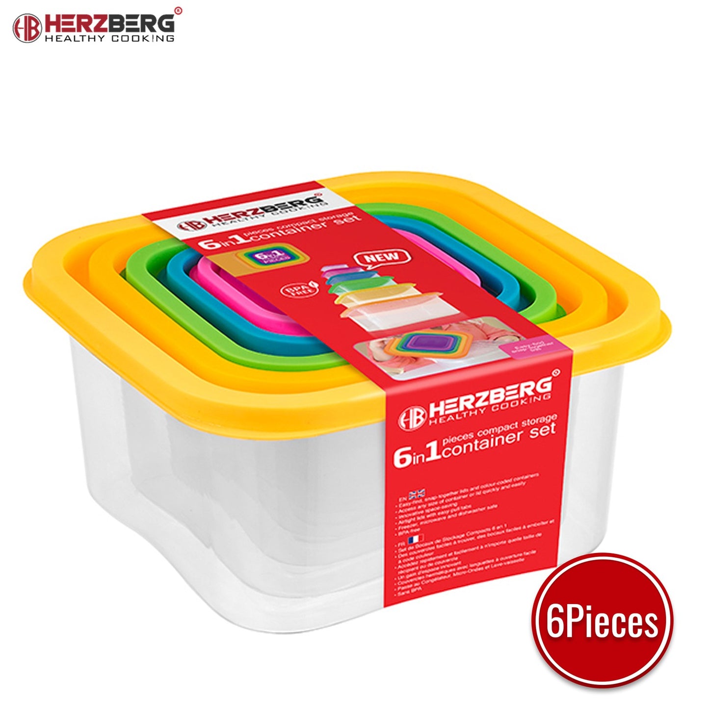 Herzberg 6-in-1 Square Food Storage Container Set