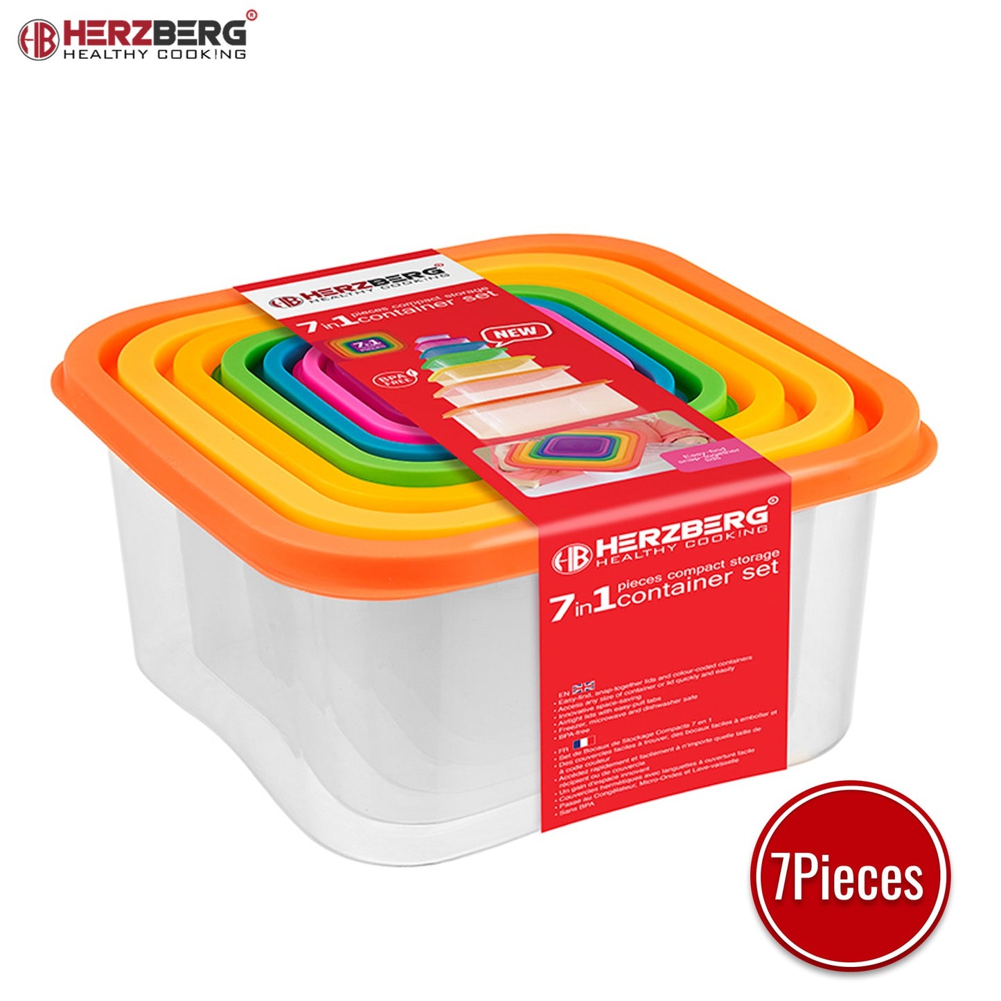 Herzberg 7-in-1 Square Food Storage Container Set