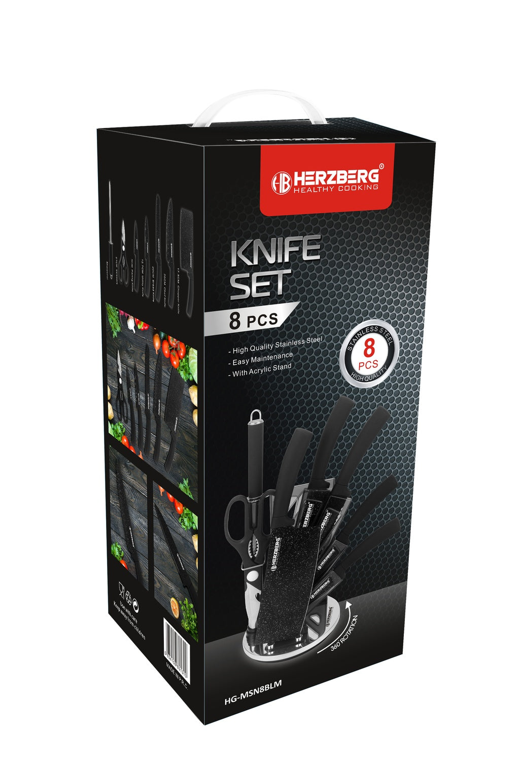 Herzberg 8 Pieces Knife Set with Acrylic Stand-Black