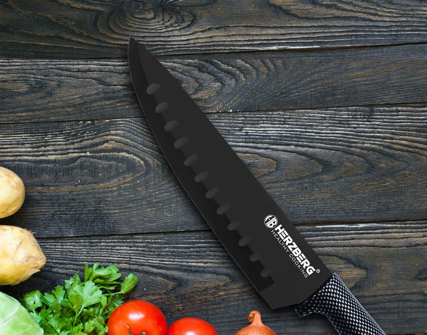 Herzberg 8 Pieces Knife Set with Acrylic Stand - Carbon