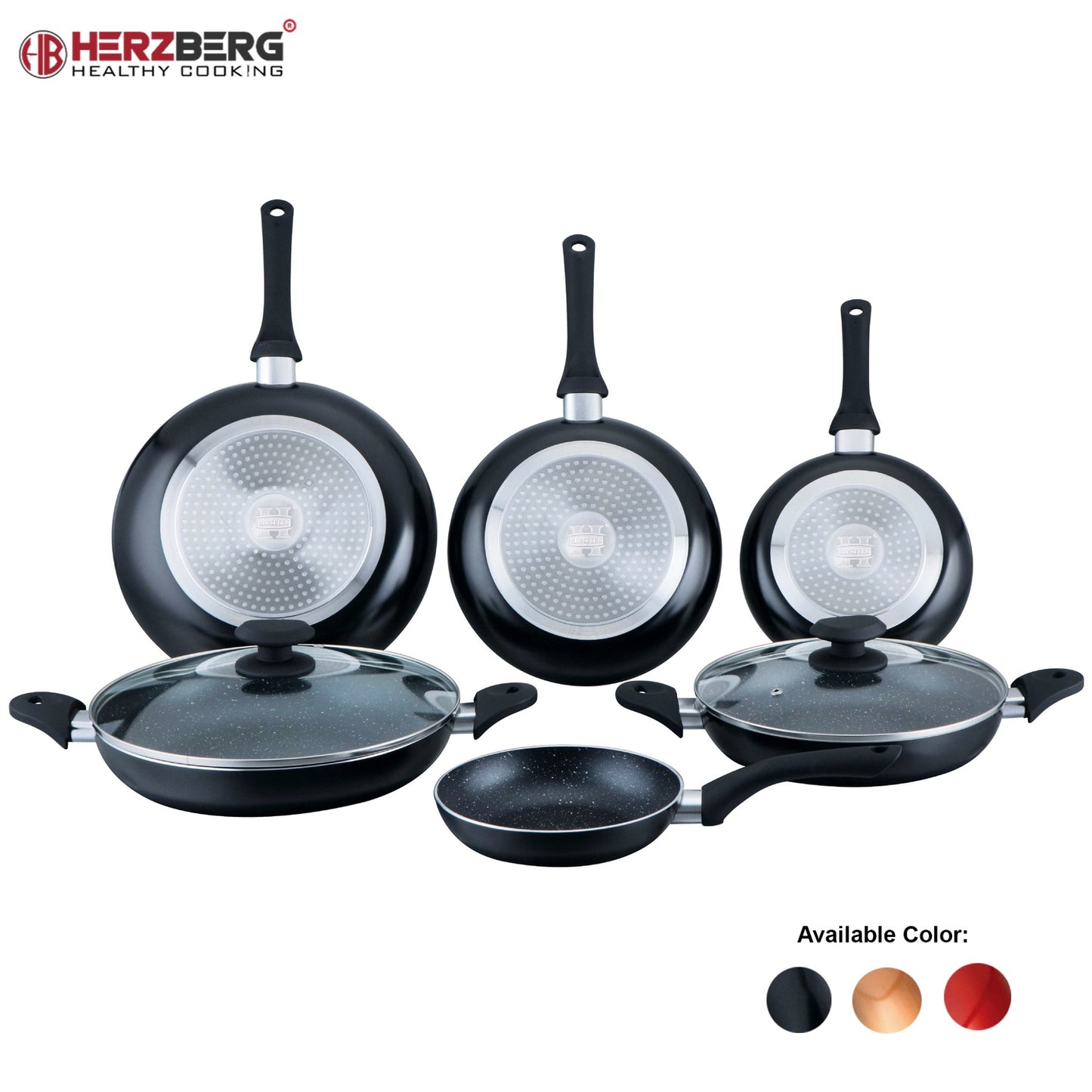 Herzberg 8 Pieces Marble Coated Frying Pan Set Red
