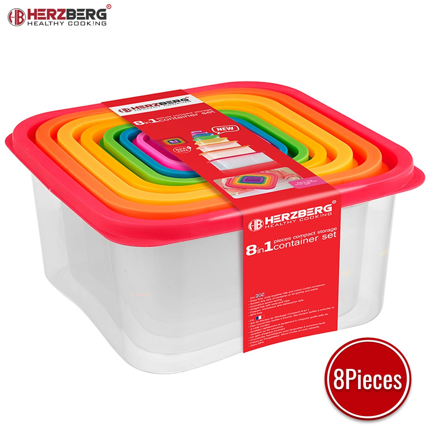 Herzberg 8-in-1 Square Food Storage Container Set