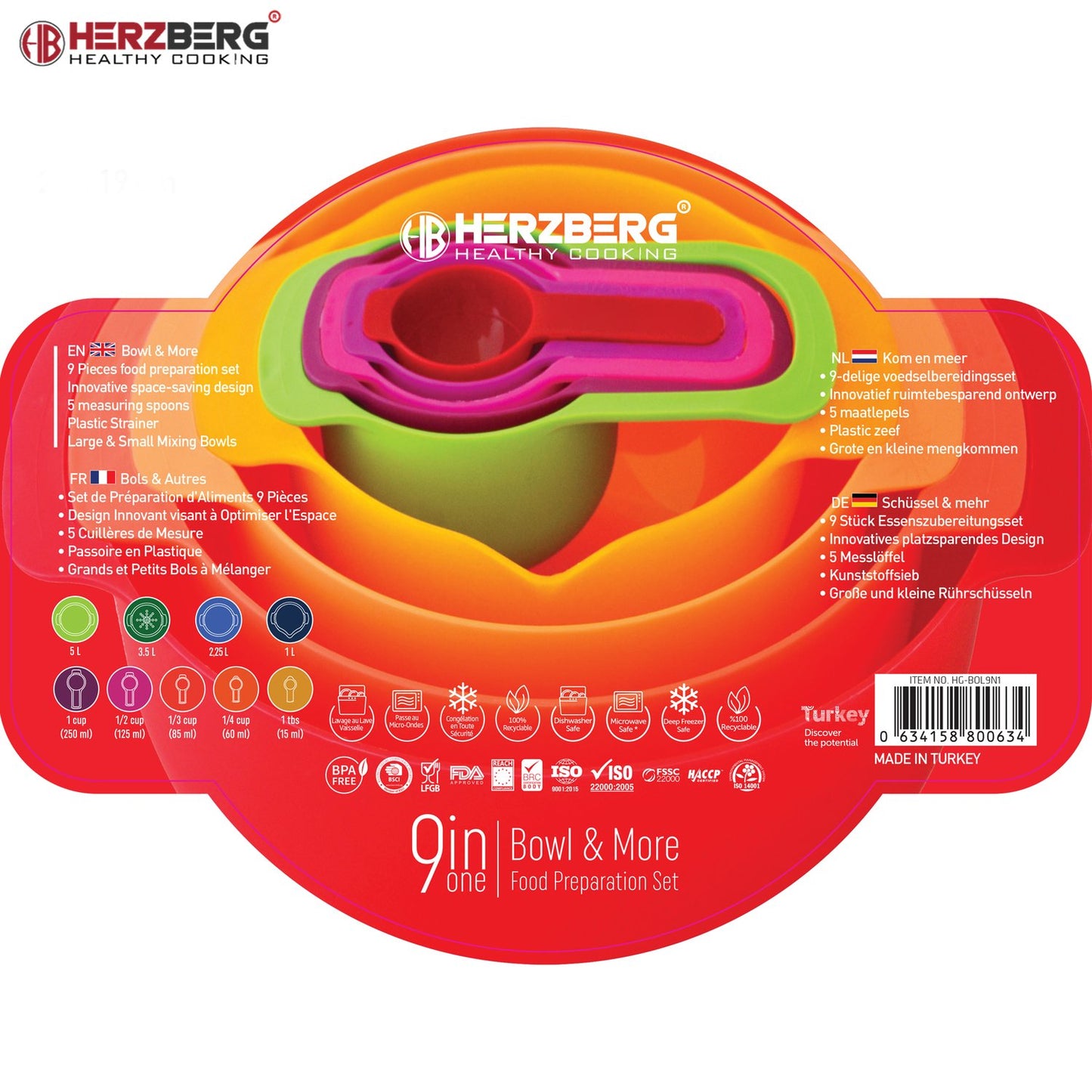 Herzberg 9 in 1 Bowl and Measuring Cups Set