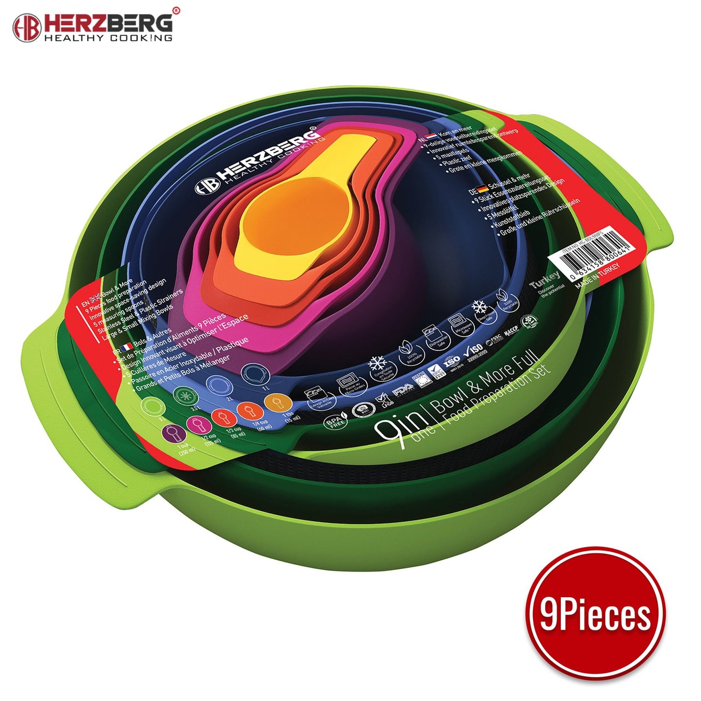 Herzberg 9 in 1 Bowl and Measuring Cups Set