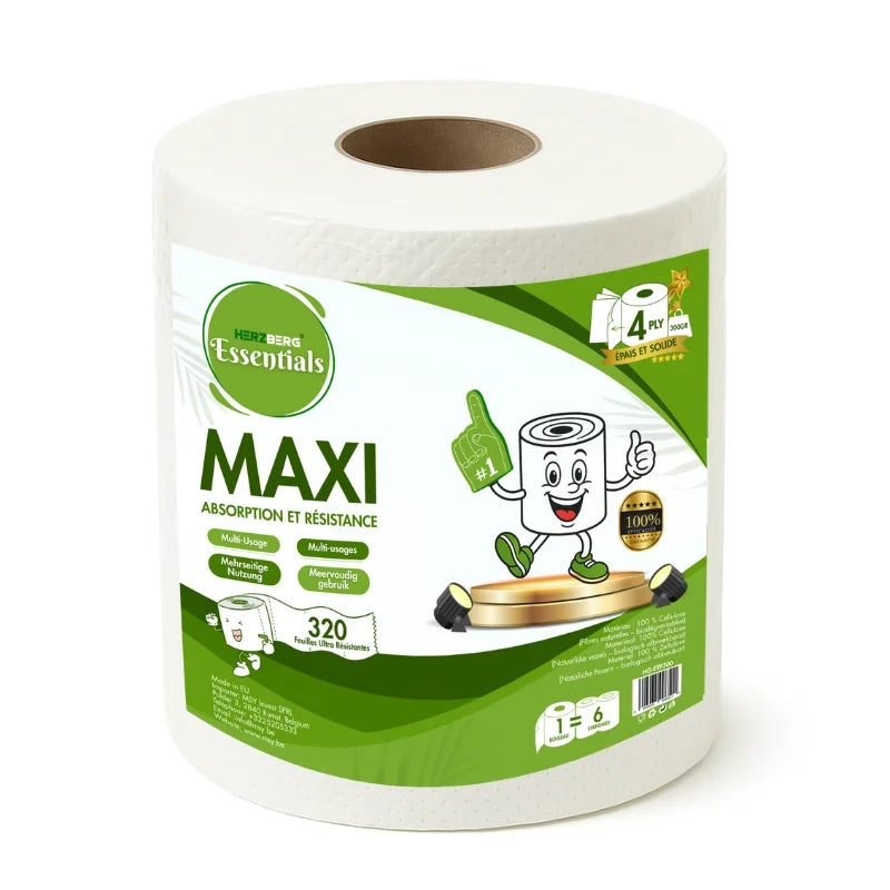 Herzberg Essentials HG-ETP300: Pack of 6 Unscented 4-Ply Biodegradable Cellulose Paper Towel Roll