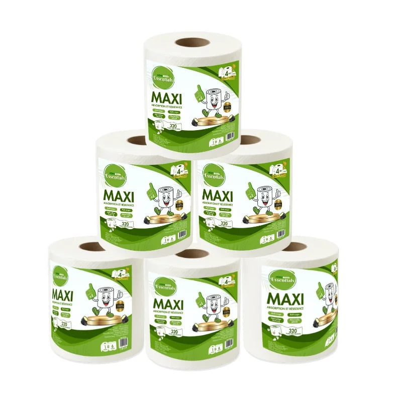 Herzberg Essentials HG-ETP300: Pack of 6 Unscented 4-Ply Biodegradable Cellulose Paper Towel Roll