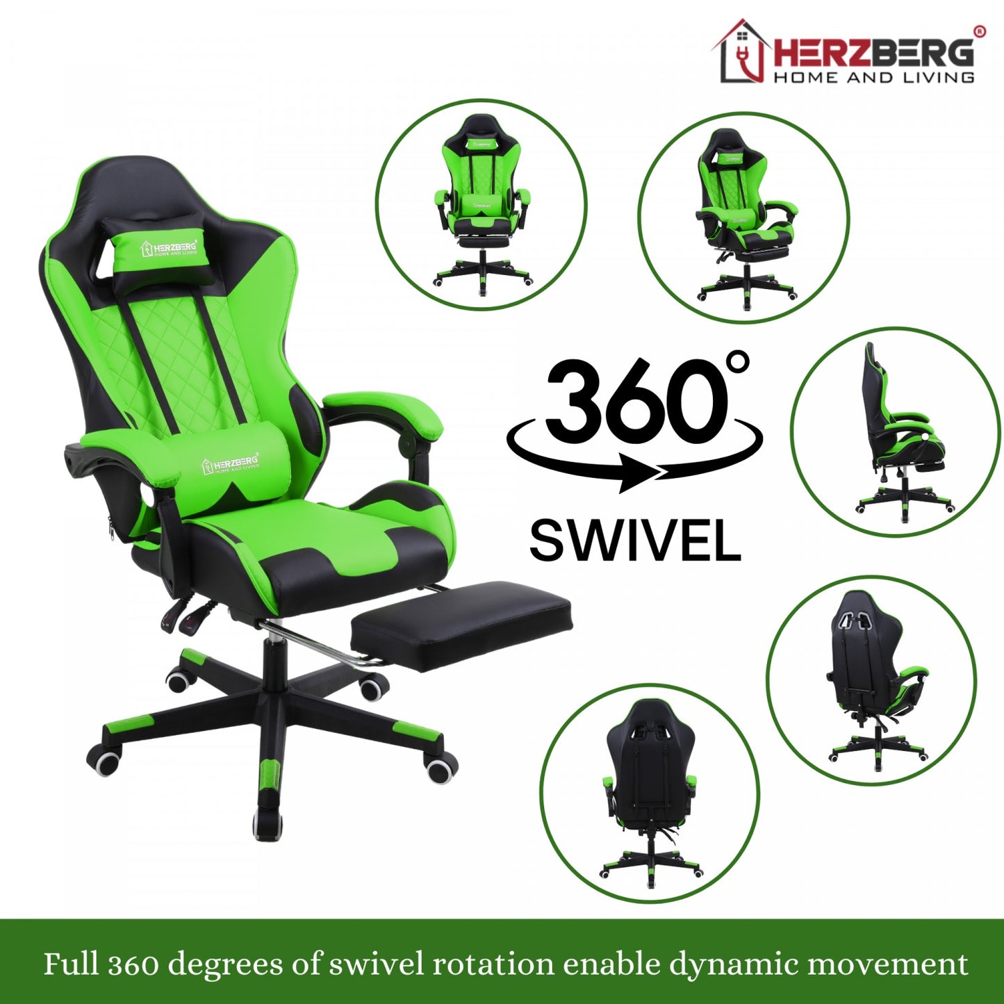 Herzberg Gaming and Office Chair with Retractable Footrest Red