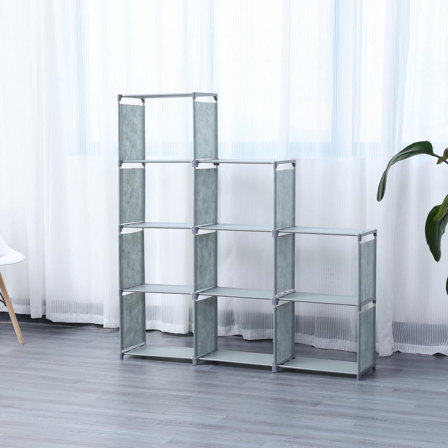Herzberg HG-03633: 9-Layer Staircase Shelf Book Cabinet Storage Rack (125x125cm) - Grey