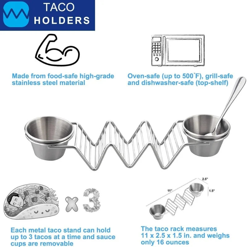 Herzberg HG-04043: Stainless Steel Taco Holder with 2 Cups