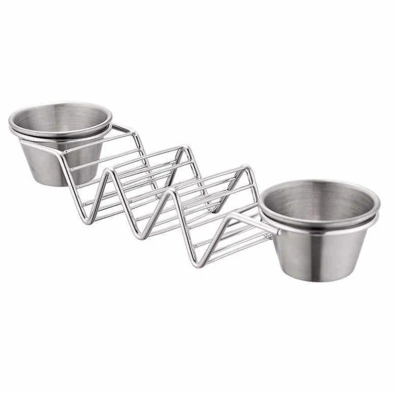Herzberg HG-04043: Stainless Steel Taco Holder with 2 Cups