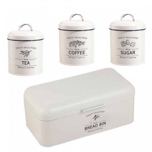 Herzberg HG-04418: 4 Pieces Vintage Bread Box and Canister Set - Matte Cream