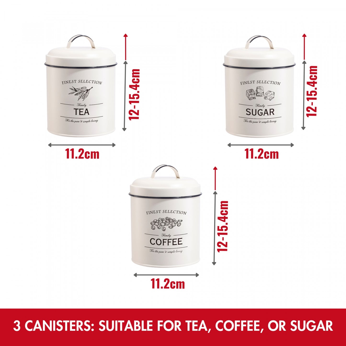 Herzberg HG-04418: 4 Pieces Vintage Bread Box and Canister Set - Matte Cream