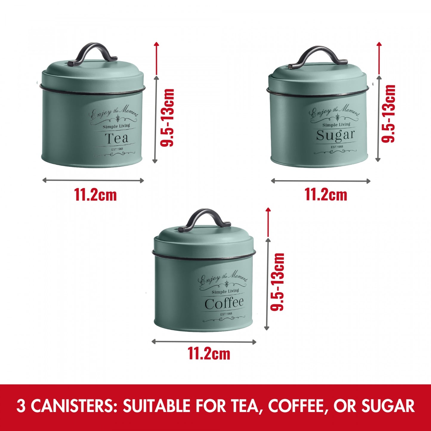Herzberg HG-04425: 4 Pieces Vintage Bread Box and Canister Set - Sage Green