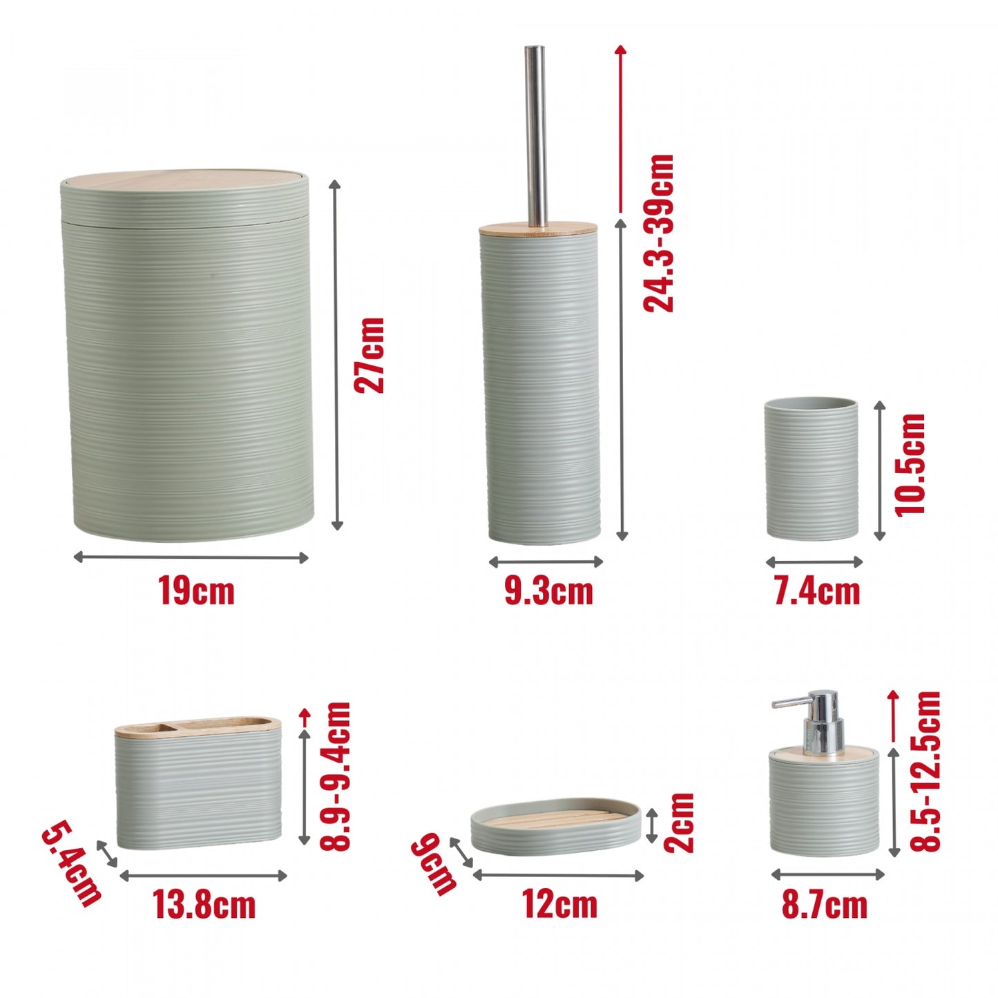 Herzberg HG-04449: 6 Pieces Bamboo Bathroom Set - Sage Green