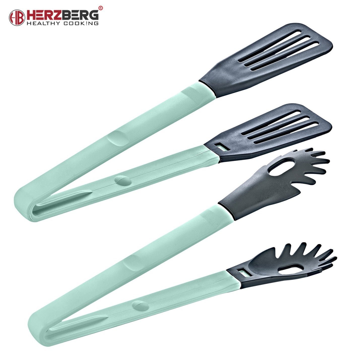 Herzberg HG-2N1CK4BLU: Cooking 2-in-1 Blue Nylon Dish Tongs