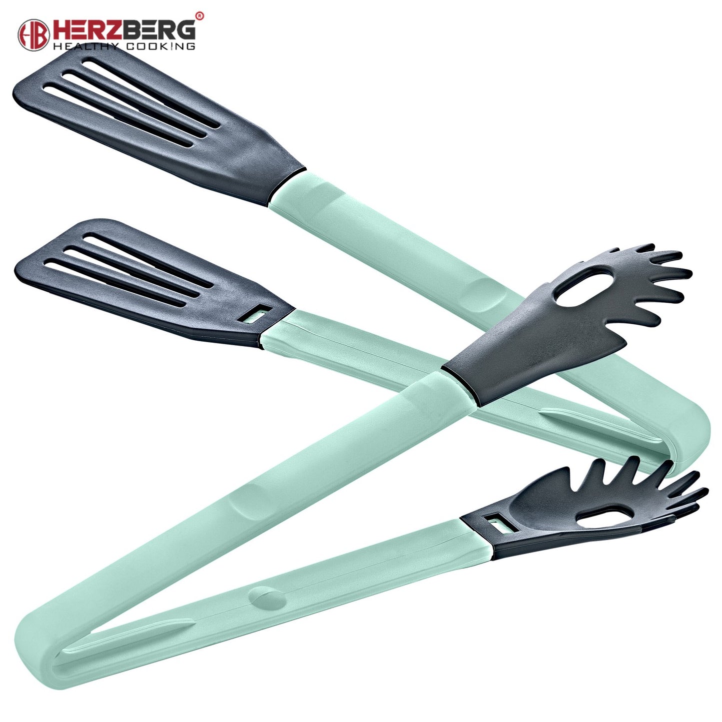 Herzberg HG-2N1CK4BLU: Cooking 2-in-1 Blue Nylon Dish Tongs