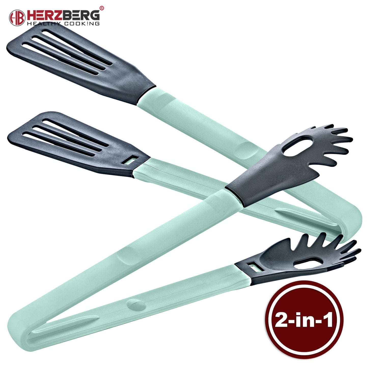 Herzberg HG-2N1CK4BLU: Cooking 2-in-1 Blue Nylon Dish Tongs