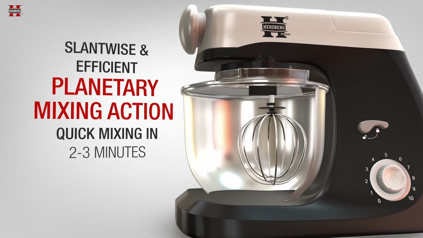 Herzberg HG-5029:3 in 1800W Stand Mixer With Planetary Beating Action Black