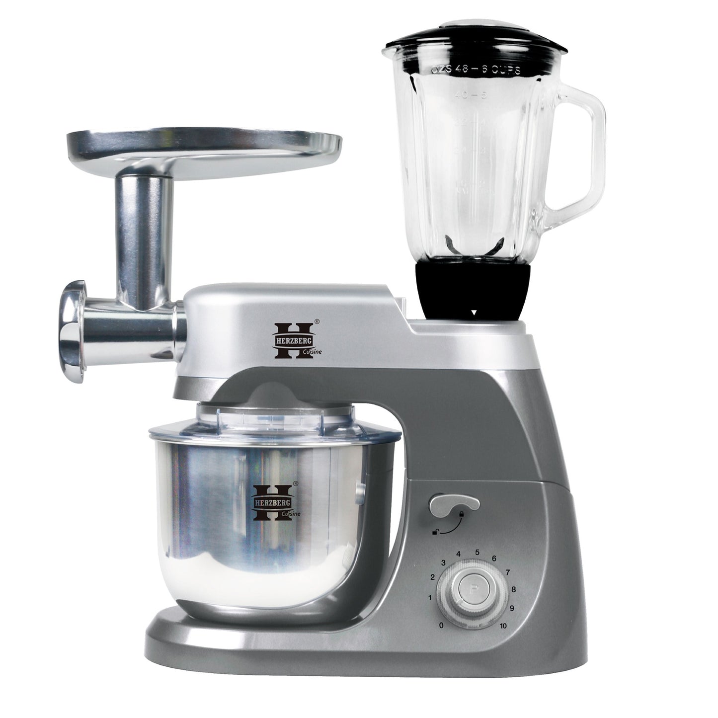 Herzberg HG-5029:3 in 1800W Stand Mixer With Planetary Beating Action Gray