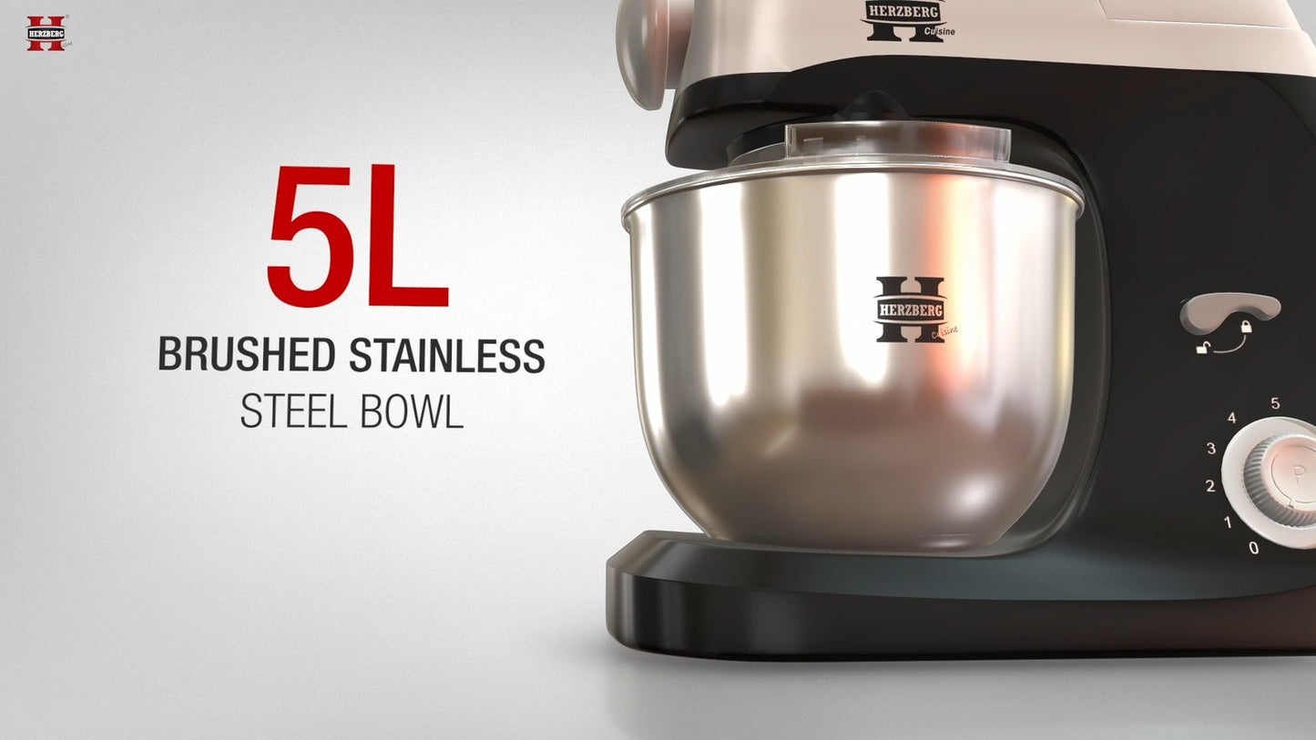 Herzberg HG-5029:3 in 1800W Stand Mixer With Planetary Beating Action Gray