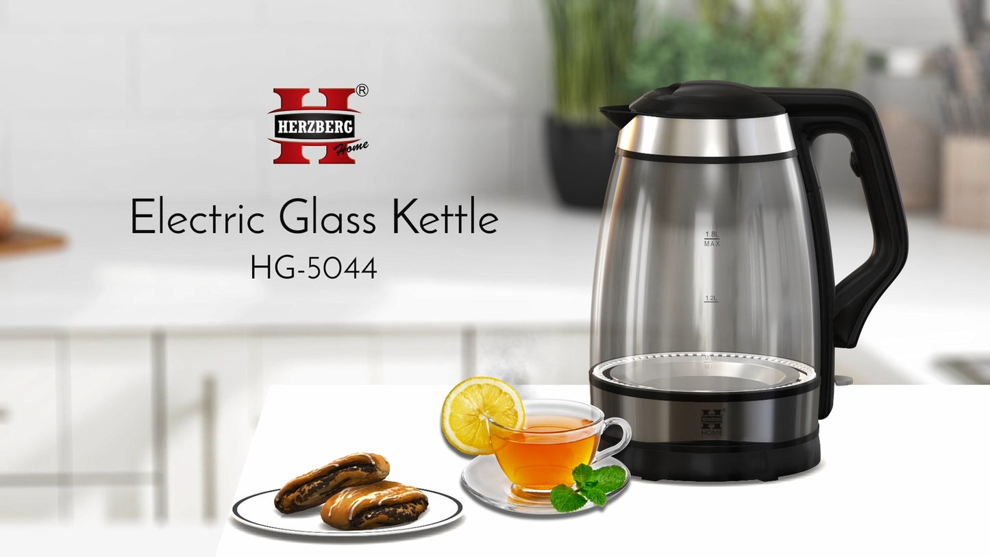 Herzberg HG-5044: 1.8L Electric Glass Kettle With LED Light Indicator