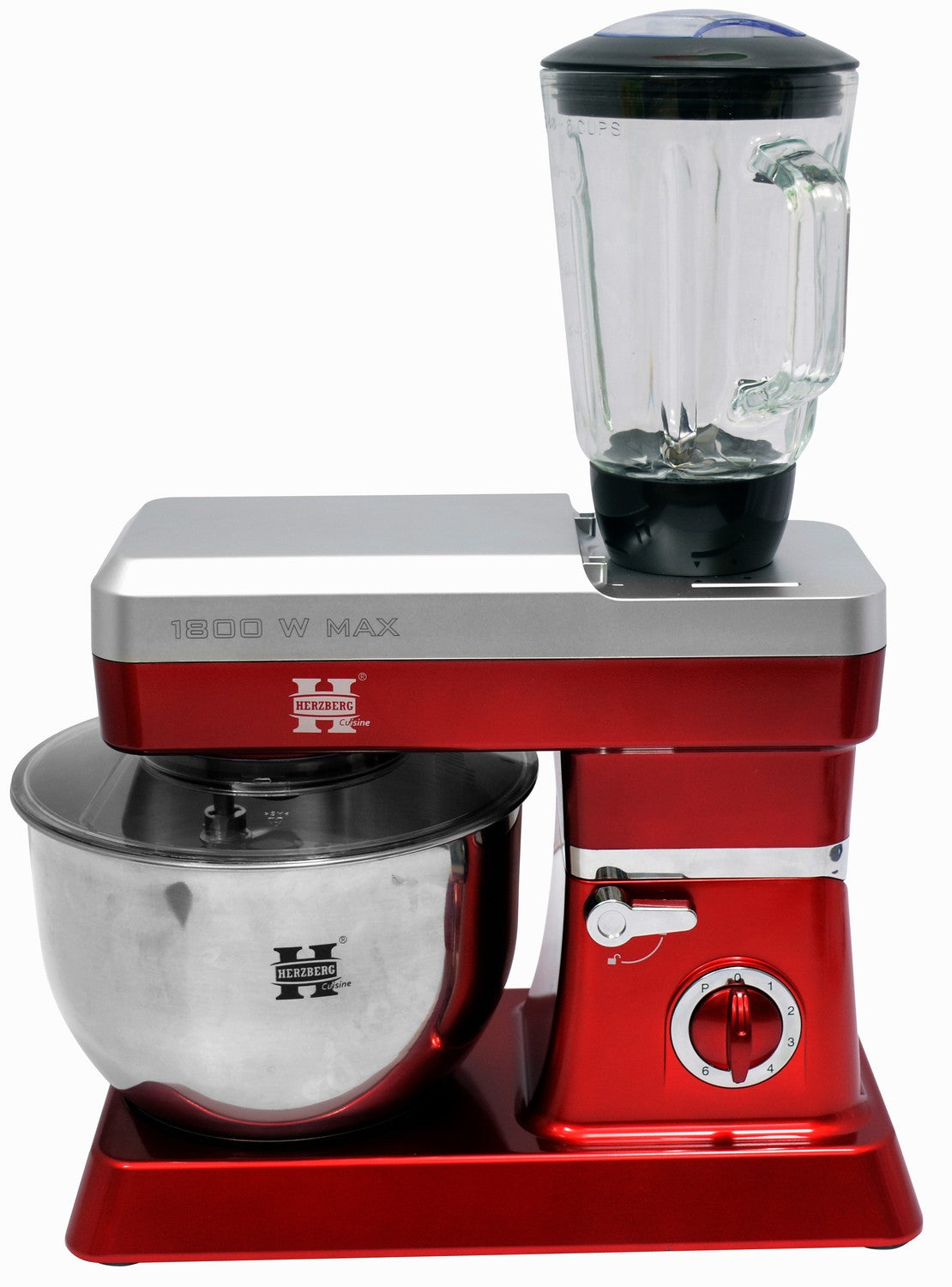 Herzberg HG-5065: 2 in 1 6.5L Stand Mixer and 1.7 Blender- 1200W Red